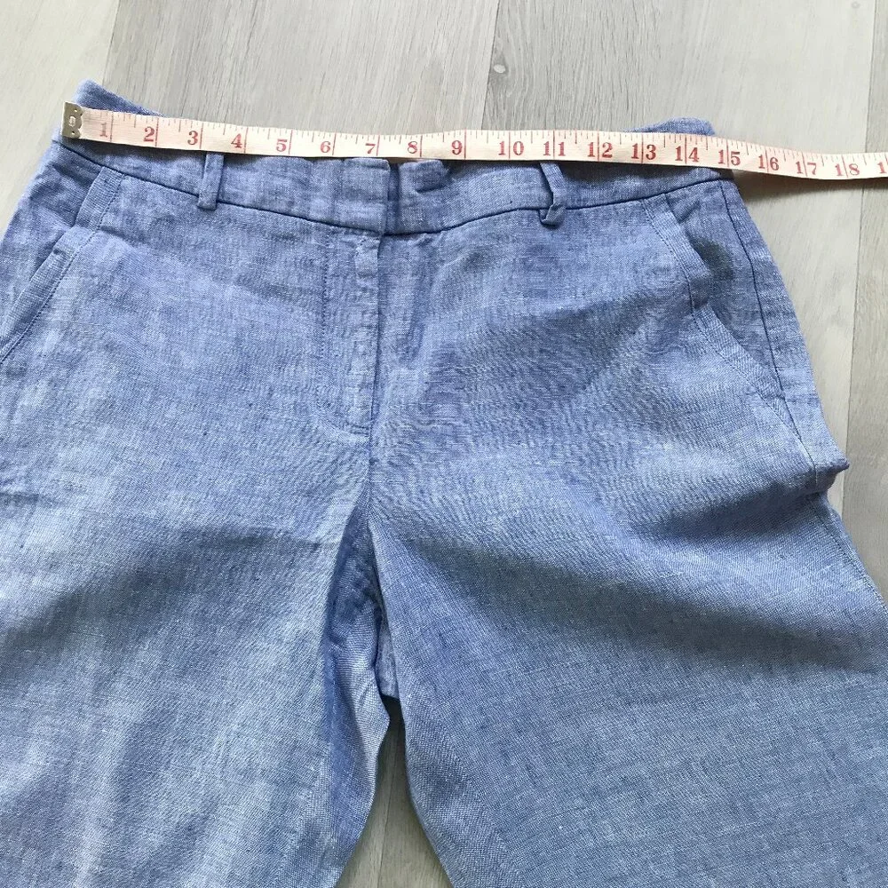 TALBOTS BLUE LINEN PANT ANKLE CROP FLAT FRONT WOMENS 4